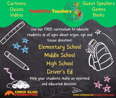 Advertisement Chris Klug Foundation Toolkit for Teachers